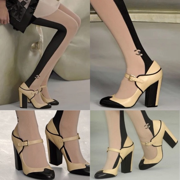 Chanel Runway Two Tone Black Beige Mary Jane Heels - Picture 16 of 17